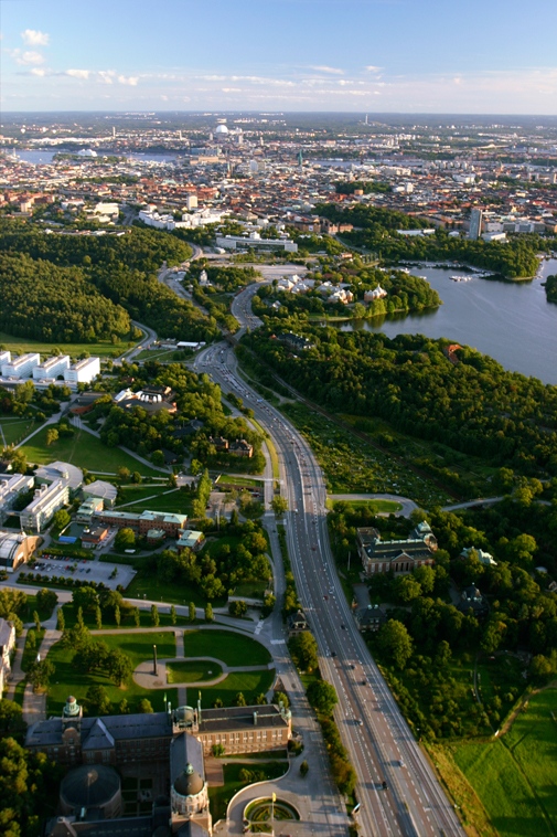 Part of Stockholm University campus Frescati and the inner city of Stockholm.